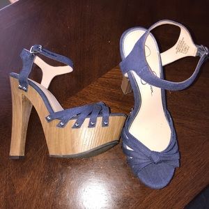 Jessica Simpson Denim Platform Peep Toe Heels